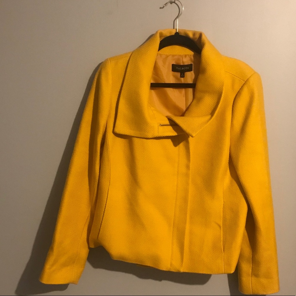 Talbots mustard yellow zip up blazer wool blend